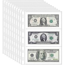 20 Sheets 120 Pockets Currency Sleeves Paper Money Collection Supplies Clear