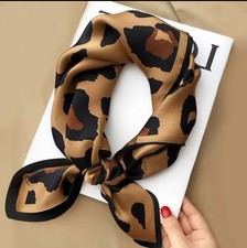Luxury  imitations silk 70cm Scarf Women Brown Leopard Print  Square scarf UK