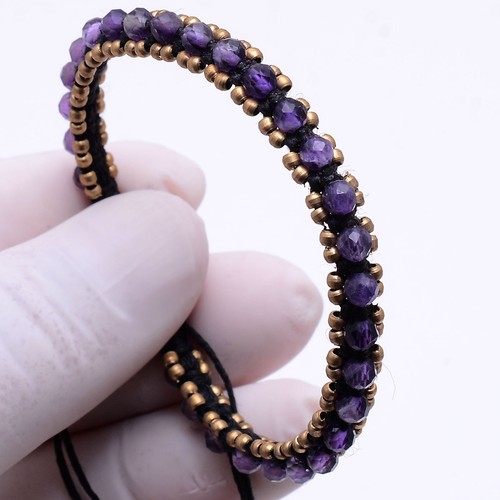 Natürlich 3MM Amethyst Perlen Mikro Makramee Armband ~ Handmade Kristall Schmuck - Picture 3 of 19