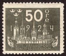 SWEDEN 1924, SC-206, VF MH* 50o U.P.U, scv $22.50  *Bay Stamps*
