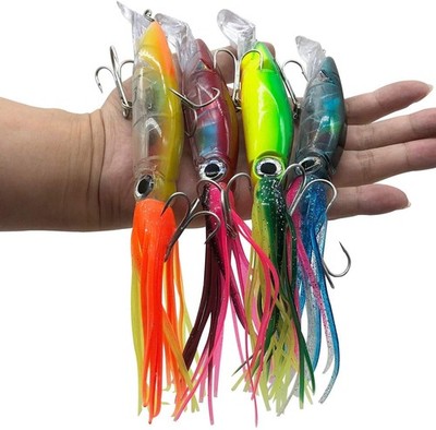 4 Pcs Large Simulation Squid Fishing Lures Bait Kit, Over 5.5 in/ 43g, 3D Hol...