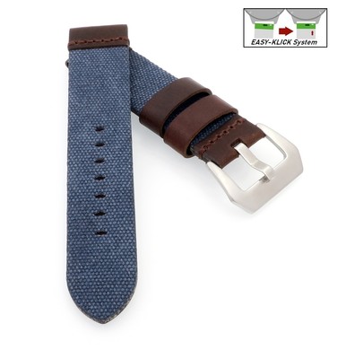 Easy-Klick Canvas-Leder-Textil Uhrenarmband Modell Federal blau 22 mm, Handmade