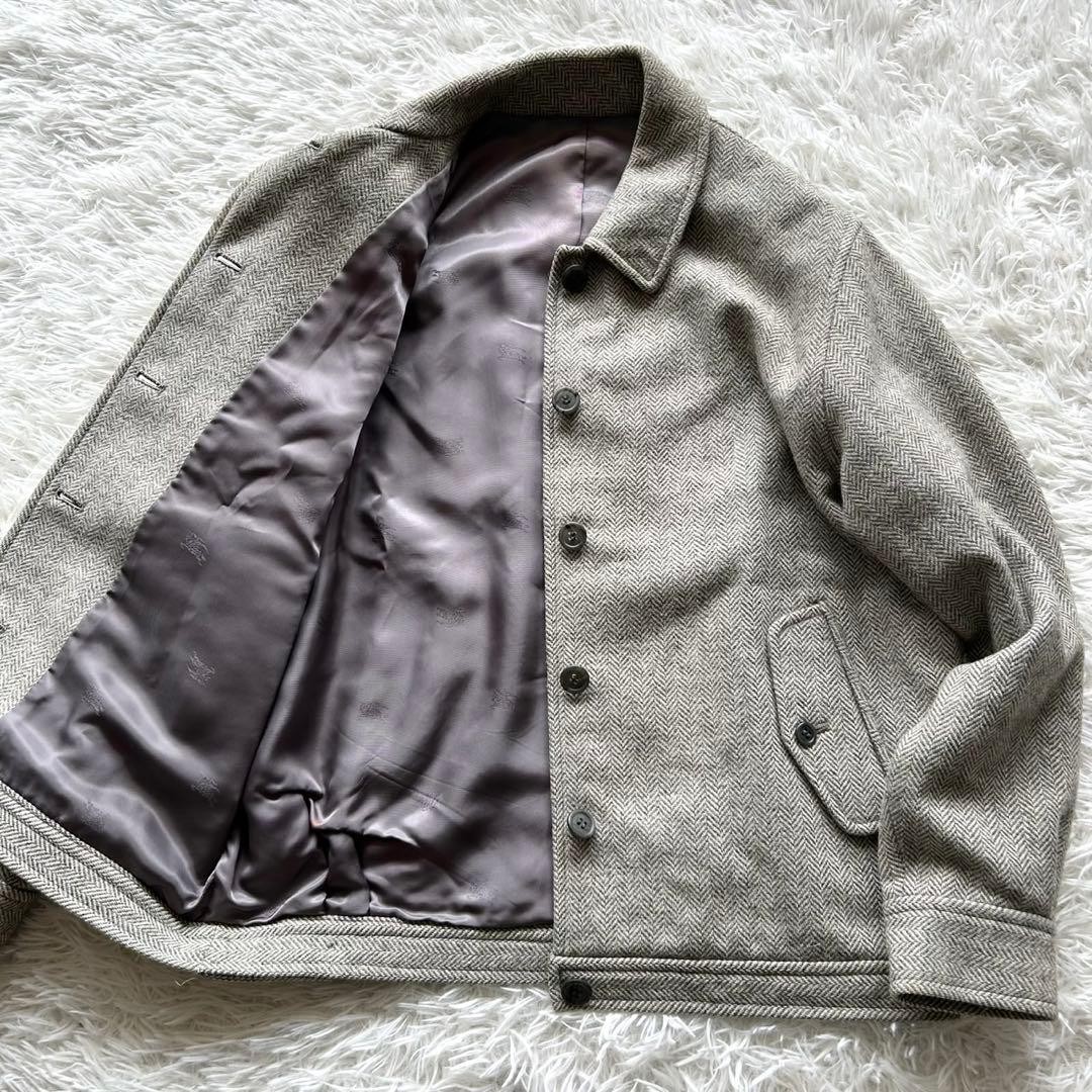Burberry wool jacket herringbone pattern gray siz… - image 14