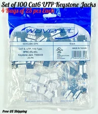 Wavenet Cat6 RJ45 UTP Keystone Jacks T568A/B SDJ Series 100 pcs 4 Bags of 25
