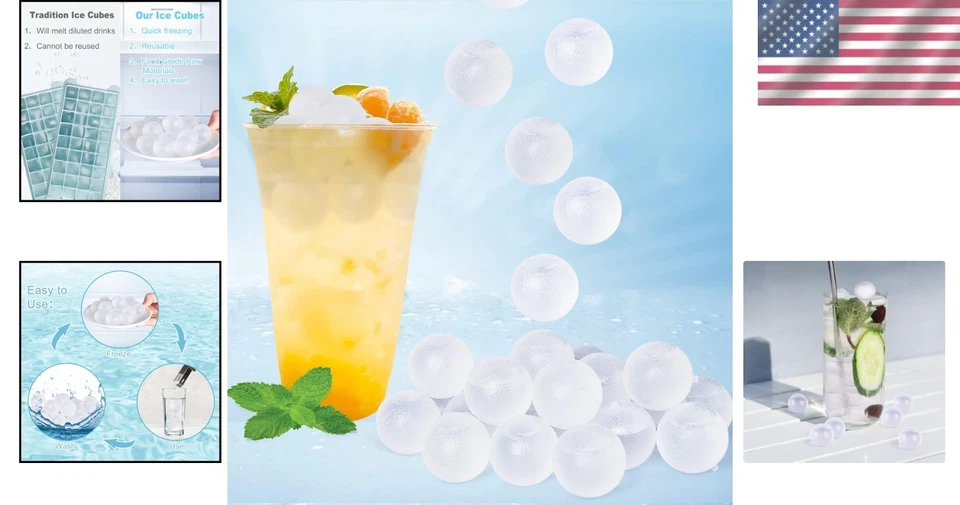 100P Reusable Clear Plastic Ice Cubes for Drinks, Non-Diluting, BPA-Free, Round - Image 2 of 4