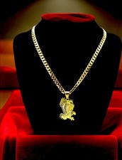 18K Gold Plated Men's Eagle Pendant 6mm Cuban Link Chain Hip Hop 24in