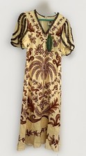FARM Rio Milani Off White Linen Maxi Dress M Beaded Puff Sleeve NWT $460