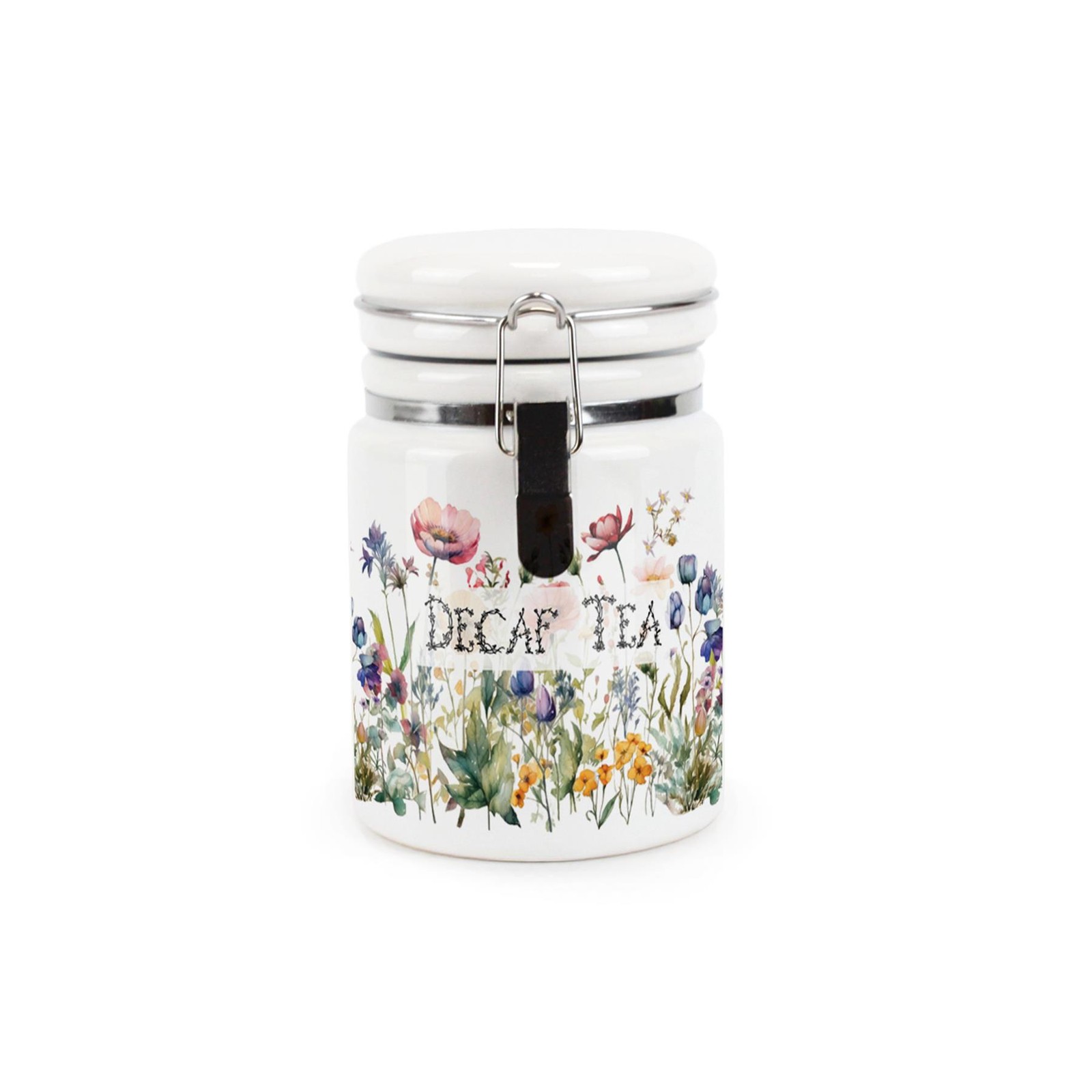 Ceramic Clip-Lid Wildflowers Canister - Decaf Tea Storage Container