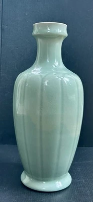 Antique Chinese Melon-Form Celadon Porcelain Vase Quanlong Mark But Later - Image 1 of 4