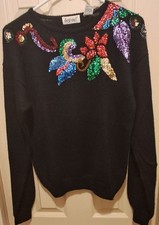 Vintage 80s Beaded And Sequined Black Sweater Size Small Great Condition