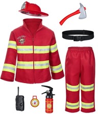 Firefighter Costume for Kids, Boys Girls Fireman Costume Red 4T 5 Years