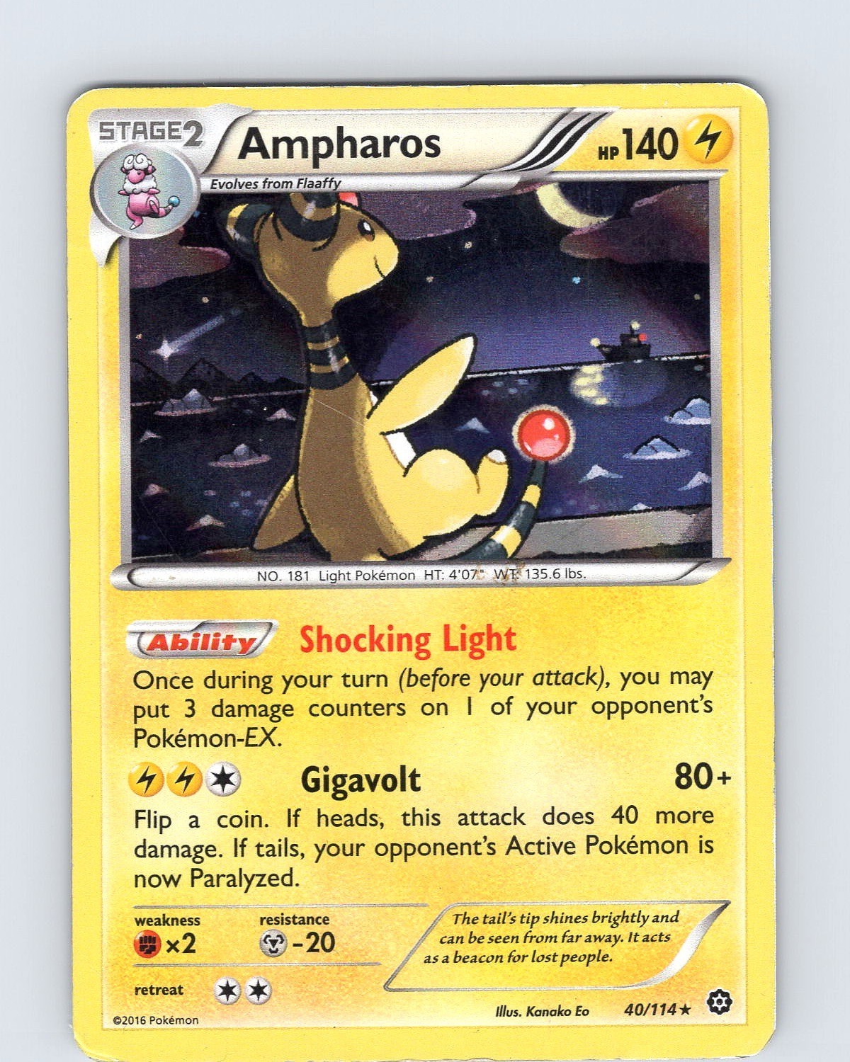 Pokemon TCG Ampharos XY Steam Siege 40/114 Holo Rare Card Played HP-MP