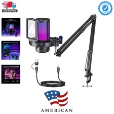 Gaming USB Microphone, Noise Cancellation Condenser Mic with Mute, Gain, Moni...
