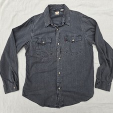 Levi's Shirt Mens Medium Dark Grey Denim Western Button Front Relaxed fit