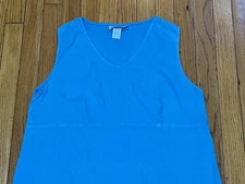 Match Point USA 100% Linen Turquoise Dress Sleeveless V Neck Women's Medium