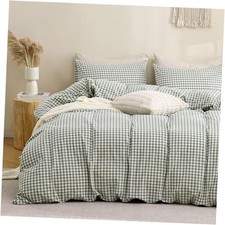 Duvet Cover Bedding Set 100 Washed Cotton Like King 104x90 Green Gingham