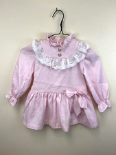 FLAW JCPenney Brand Vintage Size 4 Girls Pink Lace Trim Dress Bow Lightweight