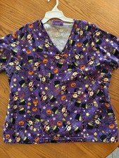 Impulse by ScrubWorks Women's Purple Halloween Scrub Top XL