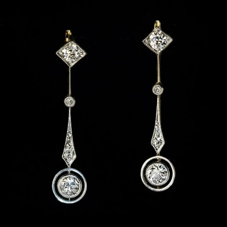 Art Deco Style Round Cut Lab Created Diamond Wedding 14K White Gold FN Earrings