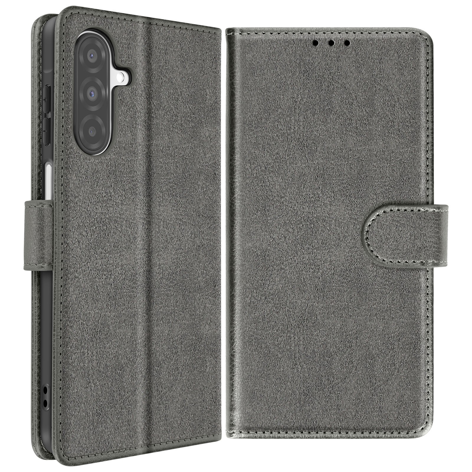 Housse portefeuille Galaxy A26 avec support vidéo et rangement gris
