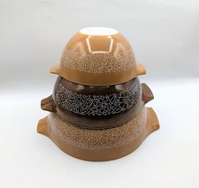 Vintage PYREX Woodland Cinderella Nesting Bowl Set 441, 442, 443 Brown Tan
