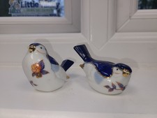 Vintage SJ Porcelain Dove Figurines Set Of 2 Gold Trim Floral-