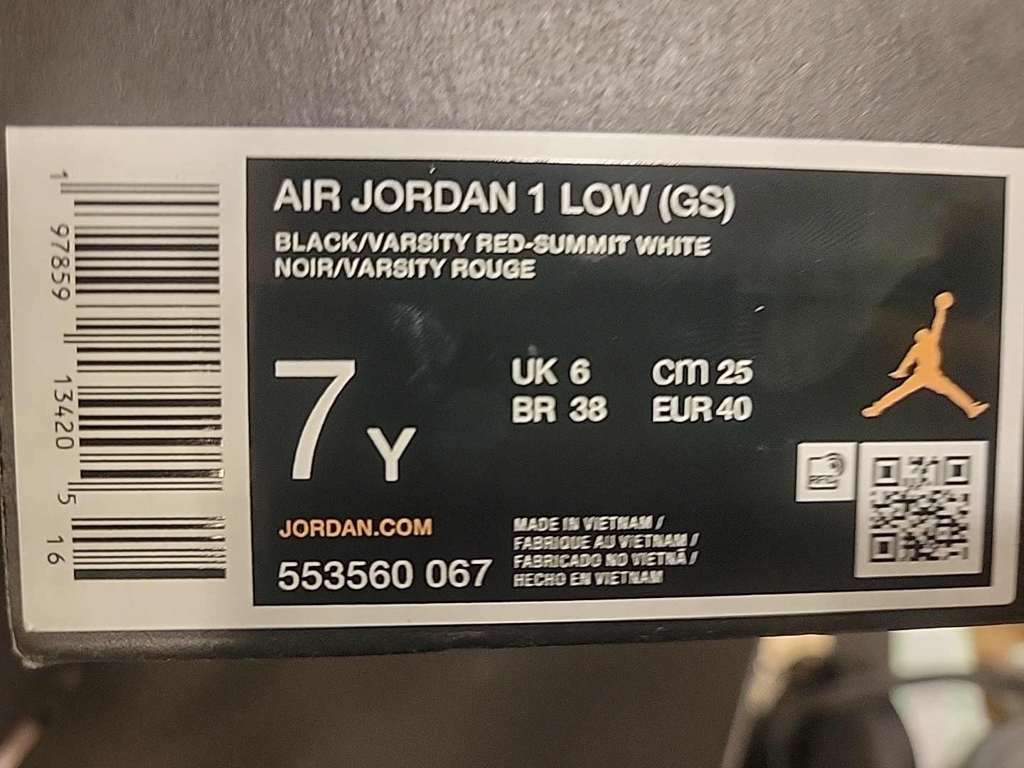 Nike Air Jordan 1 Low Bred Black Red White 553560-067 Men's 7 (youth 7)/wms 8.5 thumbnail 10