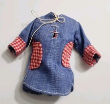 BARBIE TOP SHIRT BLUE DENIM RED GINGHAM VTG 1970s FASHION STYLE DOLL CLOTHES