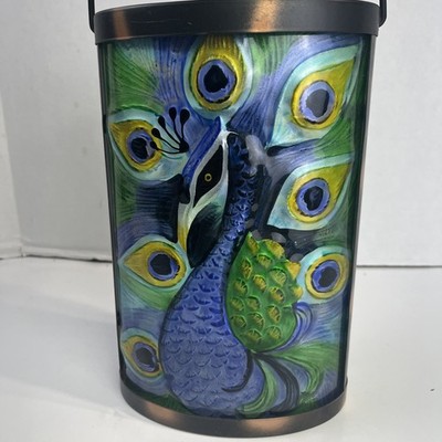 Hanging or Tabletop Solar Lantern Outdoor Peacock Solar Lights Glass Z22