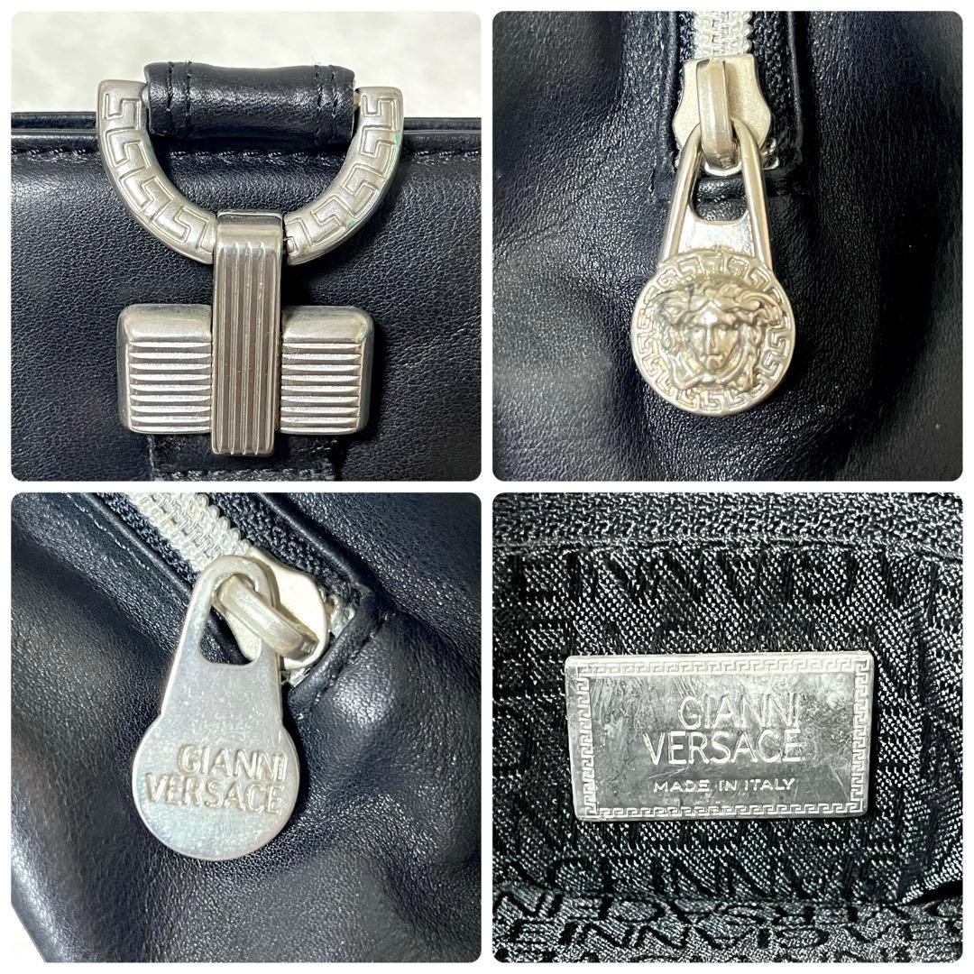 GIANNI VERSACE Leather HandBag Tote Bag Medusa Embossed Silver Hardware Black thumbnail 20