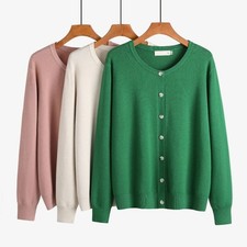 Womens Round Neck Sweater Coat Cardigan Basic Knit Jacket Soft Top Solid M-3XL