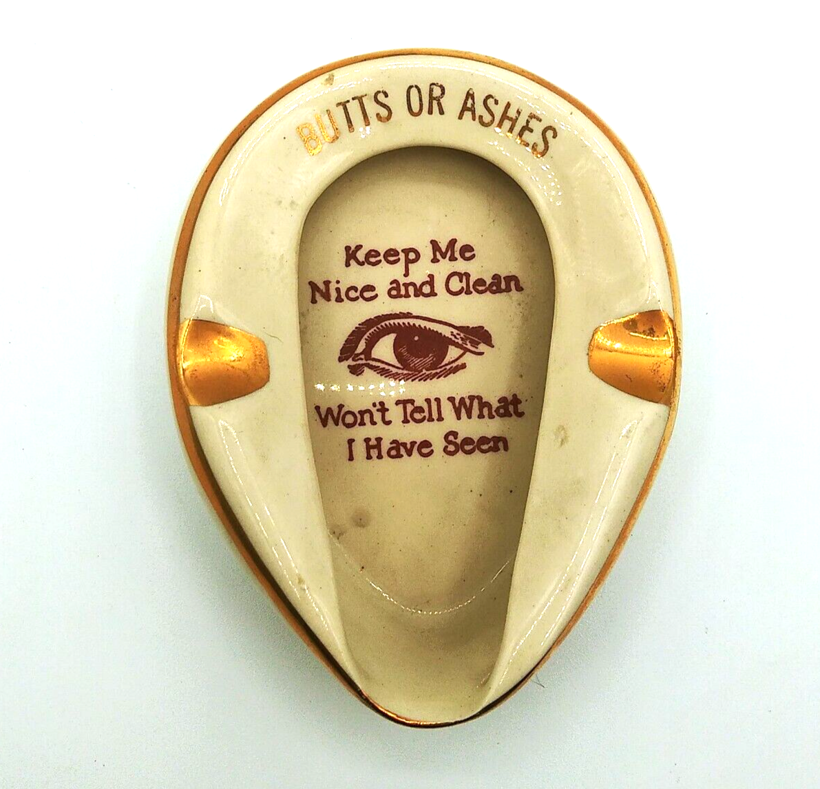 Vintage 4" Novelty Bedpan shaped ashtray Ceramic porcelain Butts or