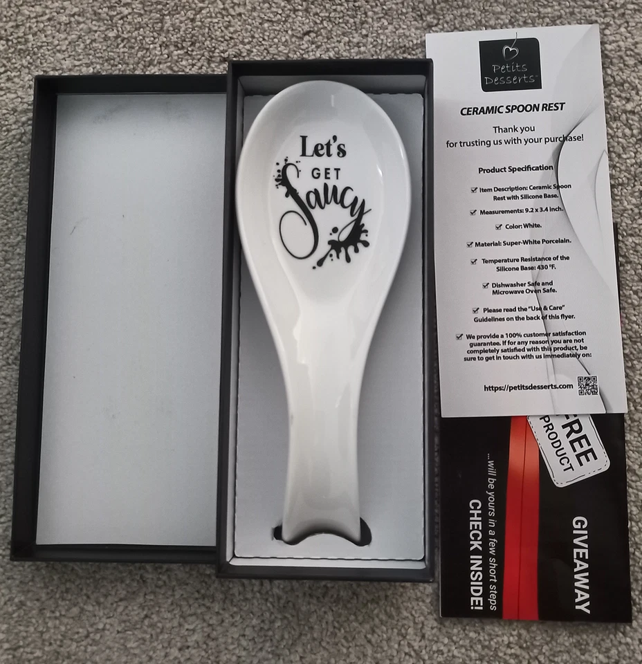 Divertido reposacuchara de cerámica 9,2" - "Vamos a ponernos saucy" regalo de cocina para amantes de la cocina Foto 2 de 2