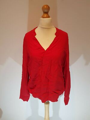 Mango Basics Bluse rot Cross Over Wickeloptik vorne Langarm Damen Größe L