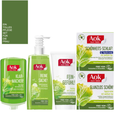 5tlg. Set | Aok Tagescreme Nachtcreme Waschgel Gesichtswasser Peeling | vegan