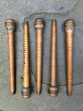 5 VTG WOODEN BOBBINS SPINDLES 8 3/4” Weaving Primitive Textile Mill