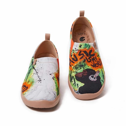 Men Size 6-11 UIN Slip On Shoes Canvas Comfortable Loafers "Music is my World" - Picture 4 of 9