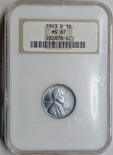1943 D Gem BU NGC MS67 Lincoln Cent Old Fatty Holder