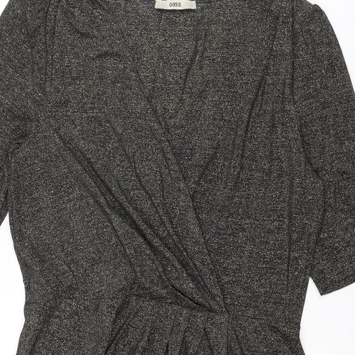 Oasis Womens Grey Polyester Blend Pencil Dress Size L V-Neck - Picture 3 of 10