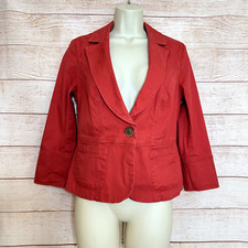 CAbi Toss On Geranium Red Blazer 878 Cotton Blend 3/4 Sleeve Jacket Women's 4
