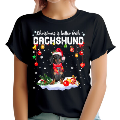Dachshund Christmas T-shirt Dog Lover Gift Holiday Tee Cute