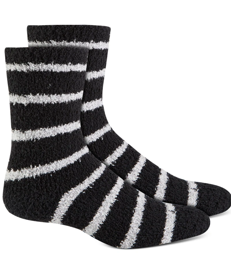 CHARTER CLUB 3 pares de calcetines suaves difusos mantequilla talla única jaspeados rayas negros rojos Foto 4 de 4