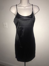 Black satin spaghetti strap mini dress
