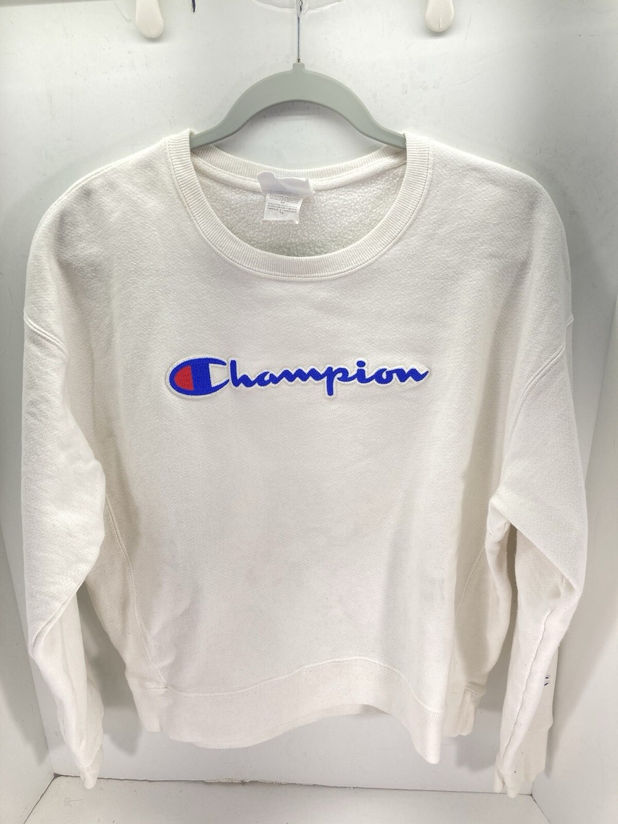Champion Reverse Weave Sweatshirt Women XL White Pullover Long 