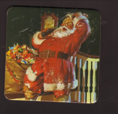 Santa Claus Delivering Presents With a Coke-- Cork Coaster