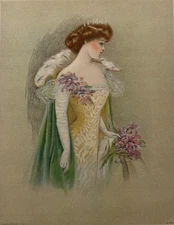 1909 Maud Strum Edwardian Art Nouveau Glamour Portrait Vintage Print