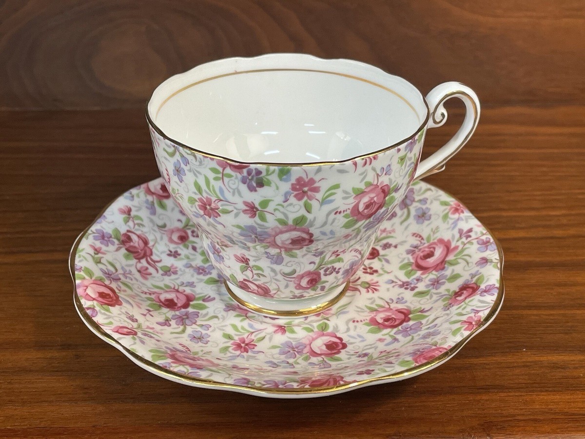 Vintage Royal Standard Rose Chintz Bone China Teacup Saucer Set England
