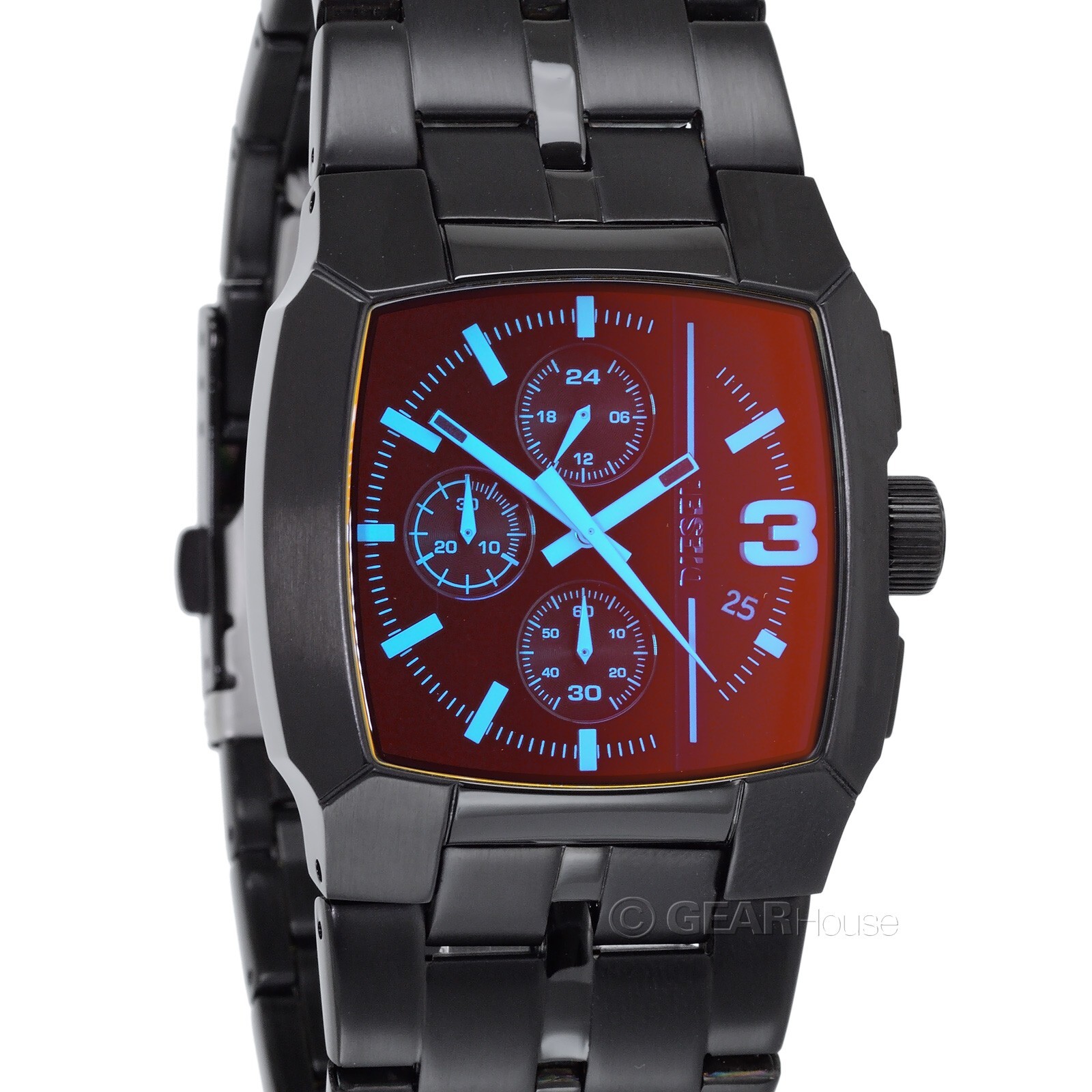 Мужские часы с хронографом DIESEL Cliffhanger, переливающийся красно-синий циферблат, черный ремешок