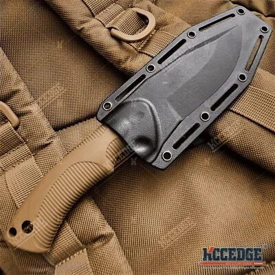 9" Tactical Knife FIXED BLADE KNIFE w/ Kydex Sheath Coyote Brown Survival Knife