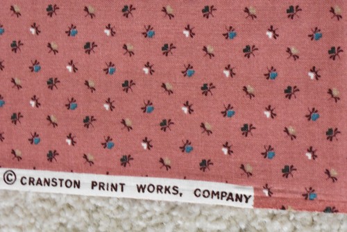 33" Long, Vintage, Burgundy Blue Cream Diagonal Flowers on Pink, Cranston, P9819 - Picture 6 of 6